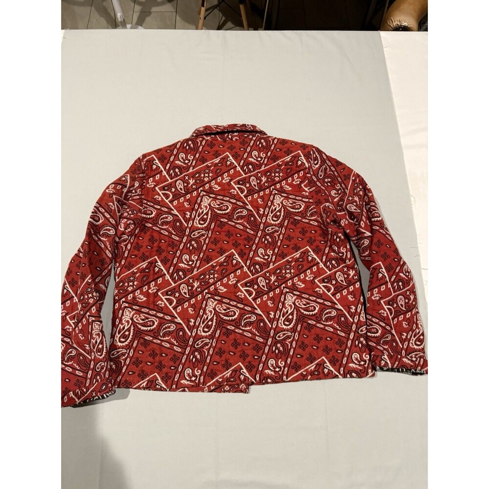 New Identity Women's L. Red Paisley Bandana Print Button Front Short Jacket - Picture 2 of 9